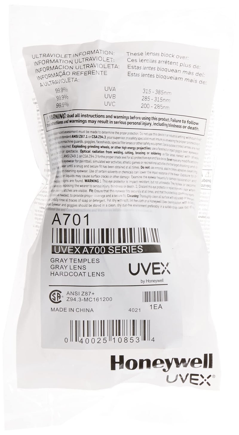 UVEX Honeywell Uvex by by A701 Series Safety Eyewear Gray Lens with Anti-Scratch Hardcoat - Image 2